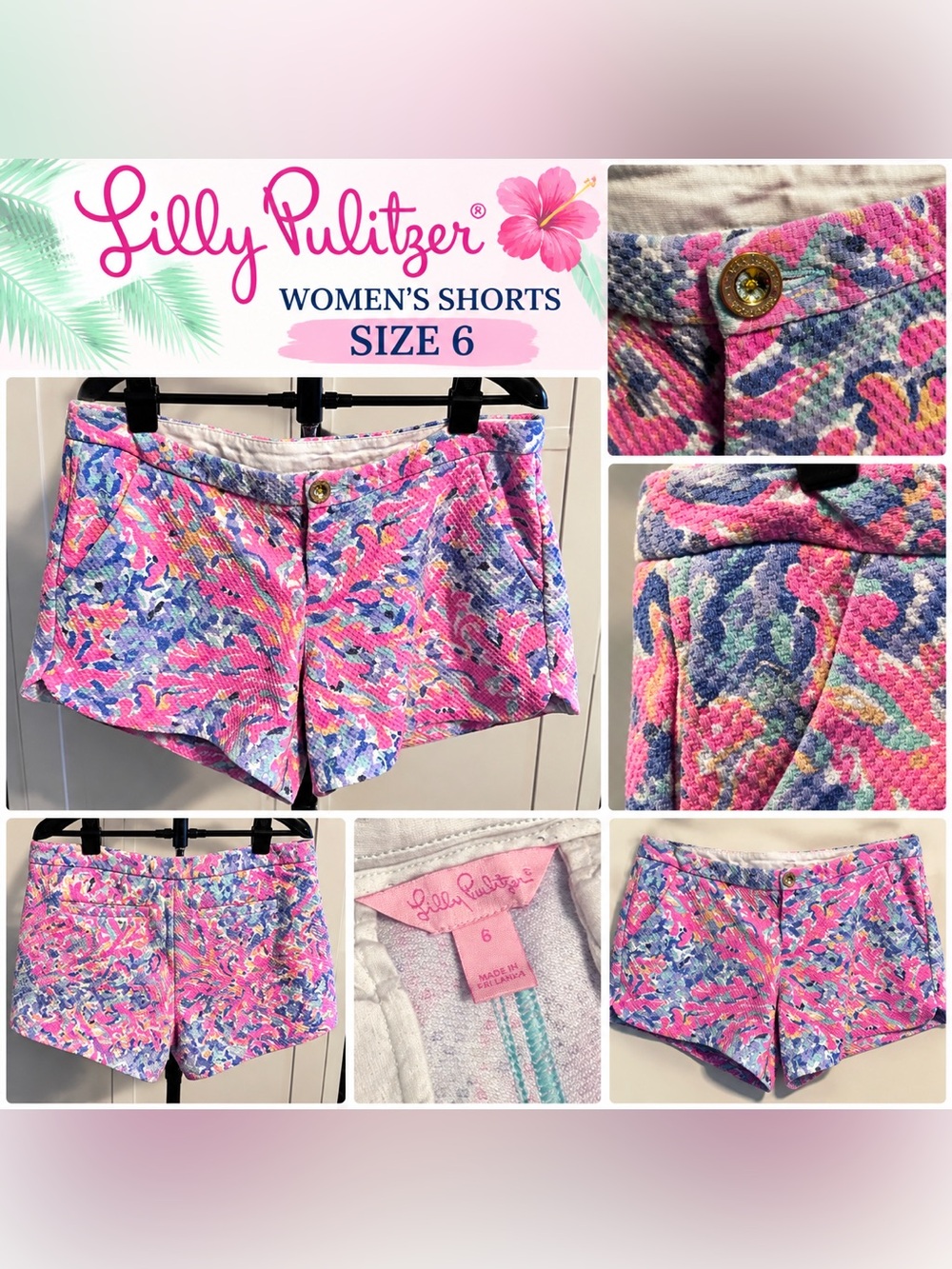Lilly Pulitzer Pink & Blue Sea Coral Knit Shorts - Size 6